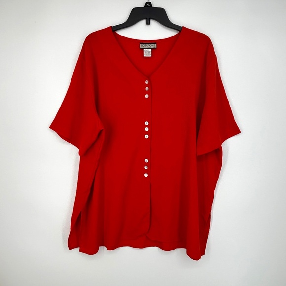 Notations Womens Size 18W Button Front Blouse Coral Orange Crinkle Woven SS - Picture 1 of 8